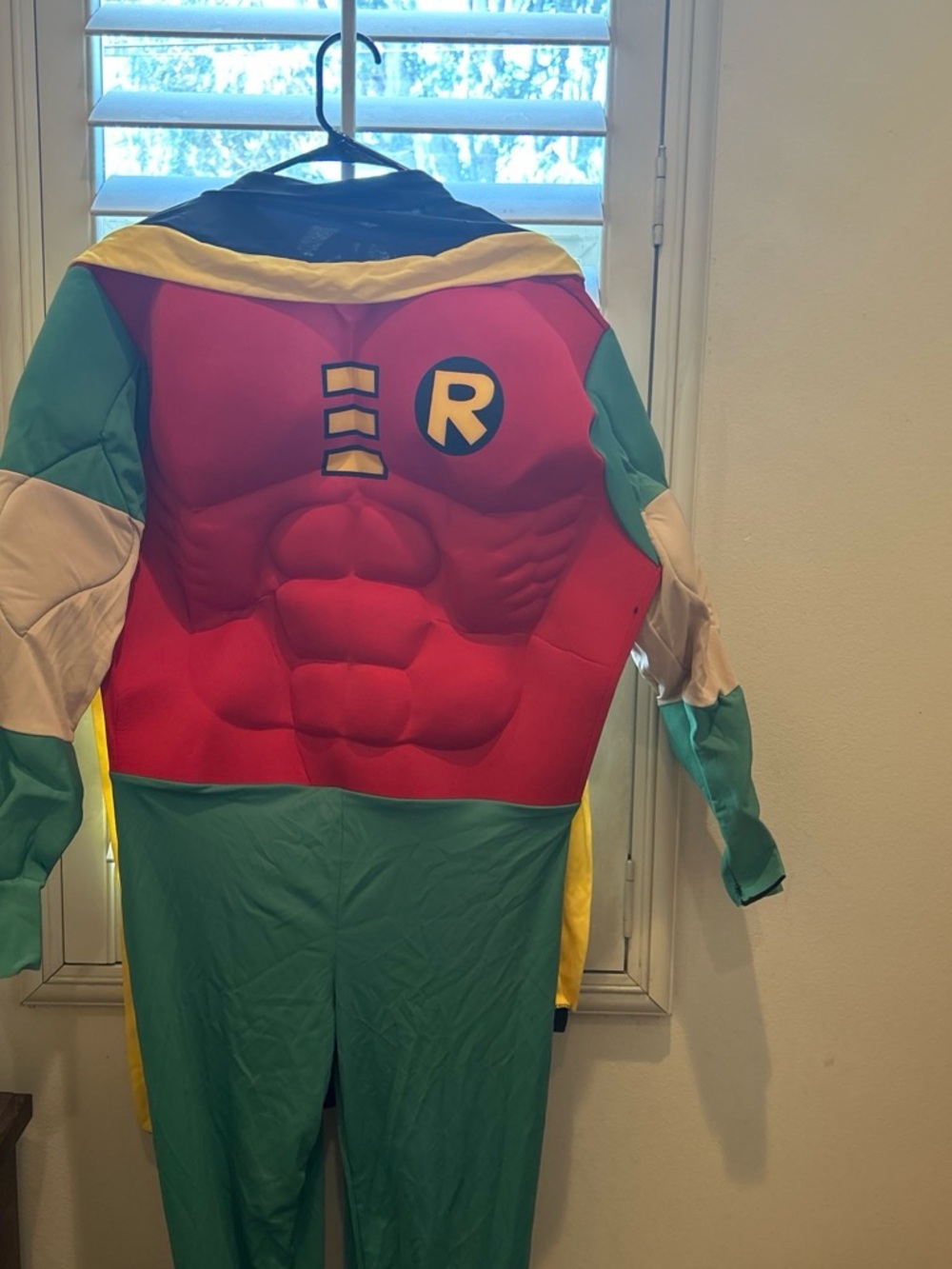 Robin Halloween costumes Red, Green, Yellow Superhero Jumpsuit with Muscle Chest